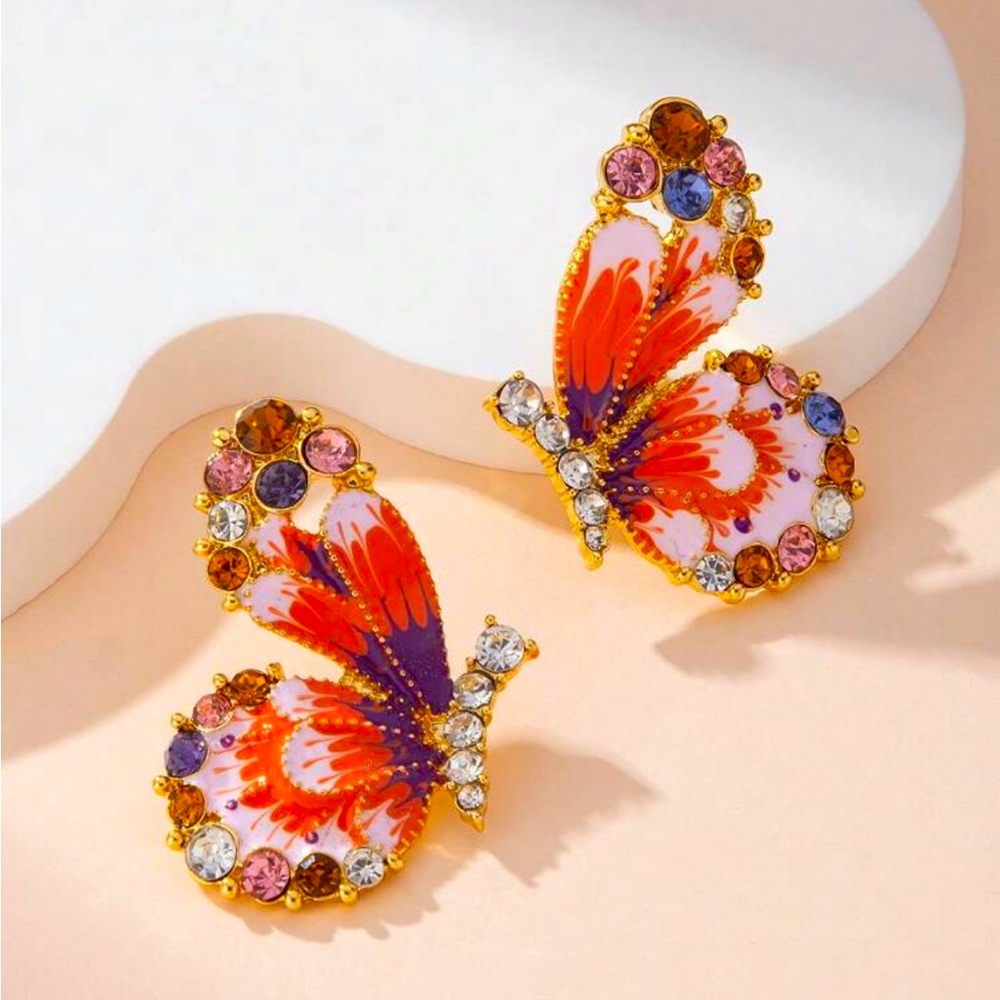 Vintage  Butterfly Earrings with Crystal Embellishments
